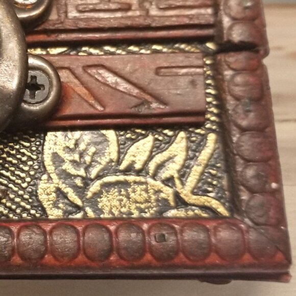 Wooden Treasure Chest Box W/Bronze Color Floral Antique Style Spiritual God Box - Picture 10 of 16